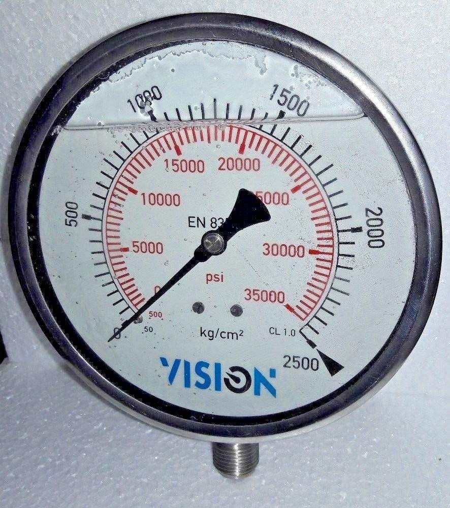 High pressure gauge dual scale 2500 psi, stainless steel housing, for industrial measurement applications