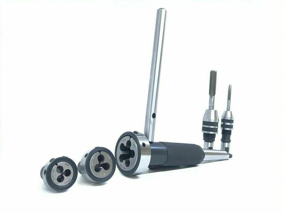 1MT lathe tailstock holder set with two die holders and taps for precision machining at the workshop