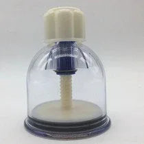 Single-cup rotary pump dispenser with clear reservoir and blue base