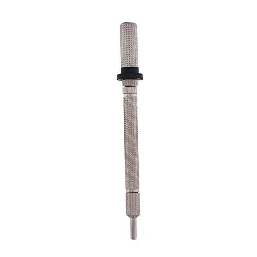 Needle inserter tool with mesh grip, black ring, and metal needle tip.