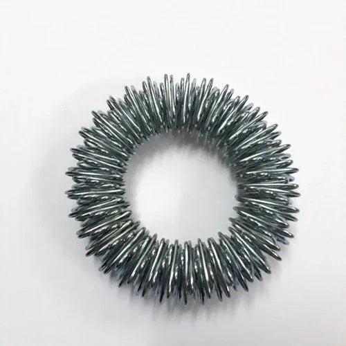 Spiked metal ring leg with a circular halo of short needles