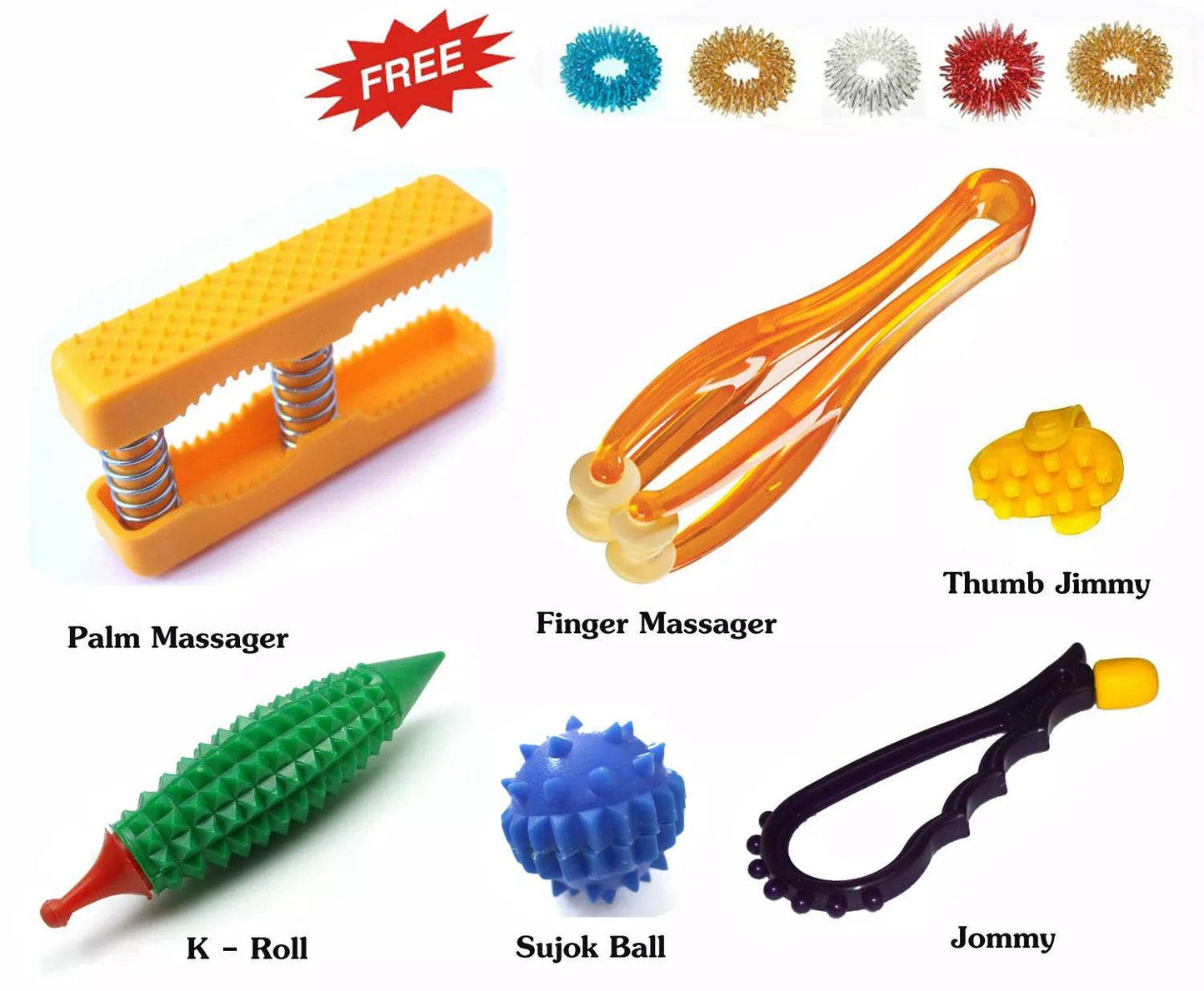 Acupressure Health Kit-Palm Finger Massager, K-Roller, Sujok Ball Rings - StellerGear