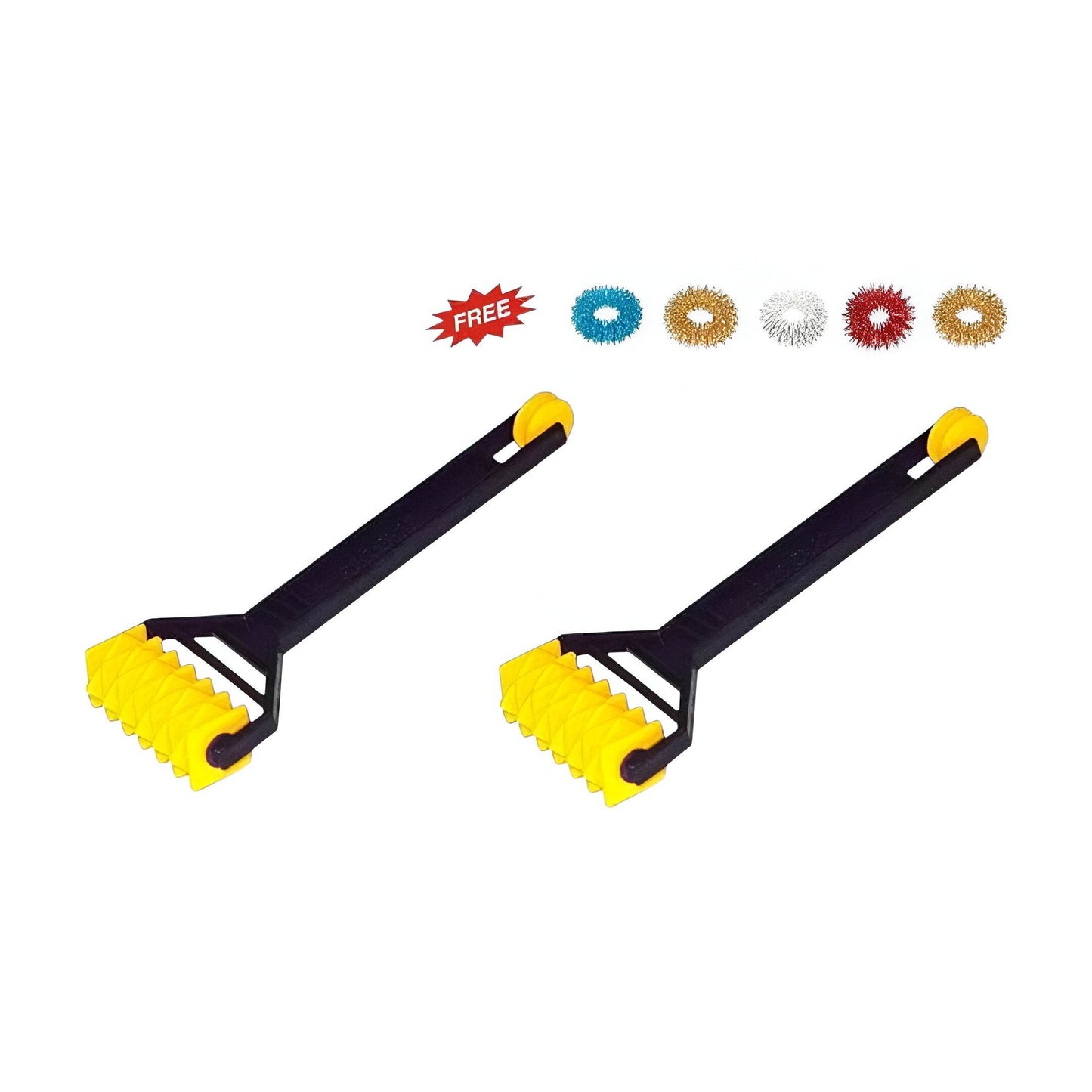 Acupressure Plastic Mini Double Roller Massager Set of 2 Free 5 Sujok Rings - StellerGear