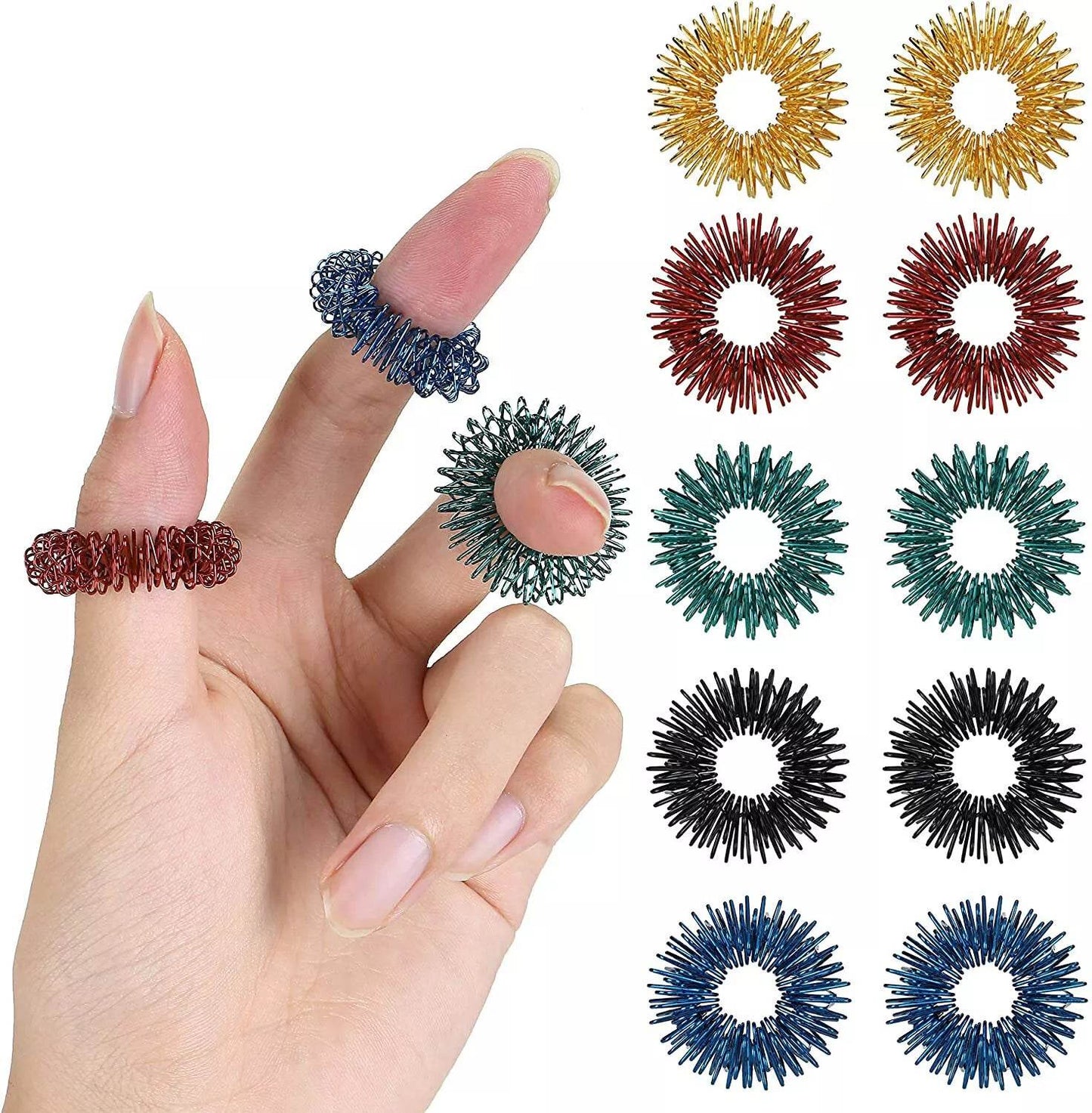 Acupressure Sujok Therapy Finger Massager Rings Set of 10 - StellerGear