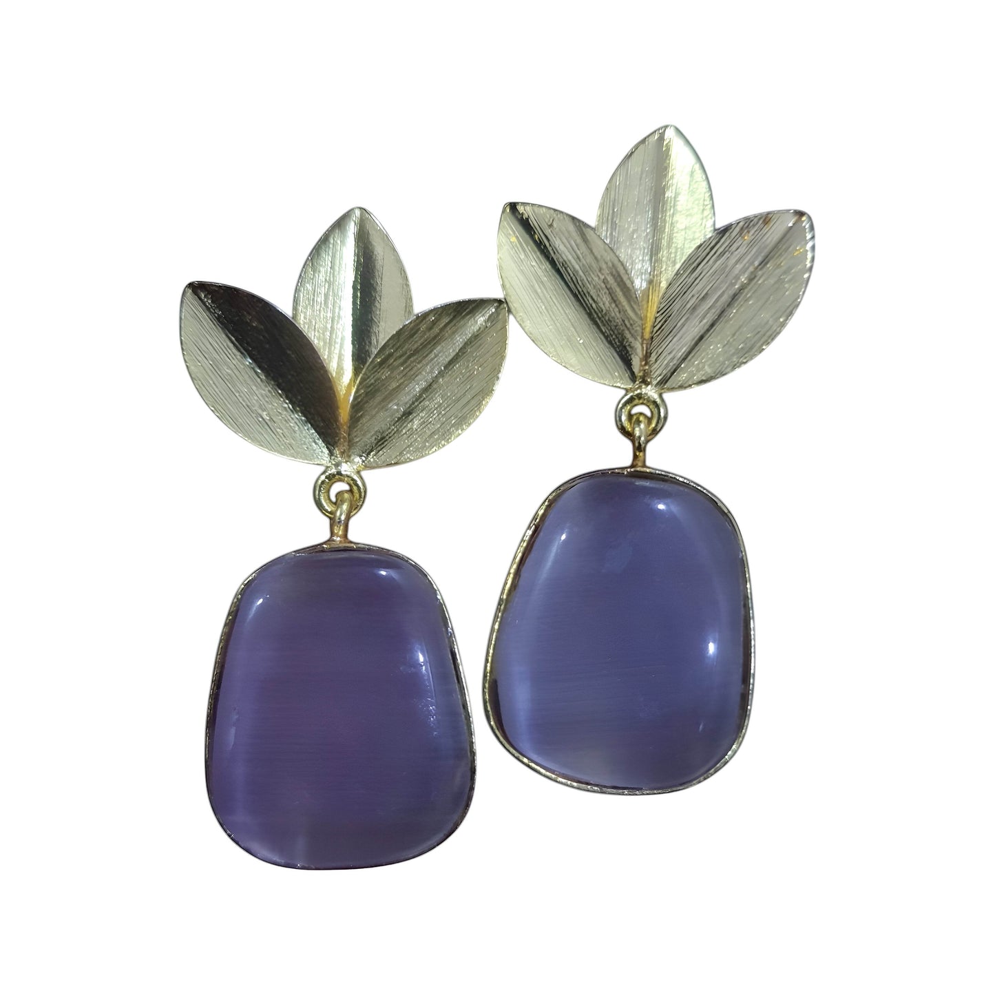 Amber stone leaf design earrings with gold-tone detailing and elegant floral accents