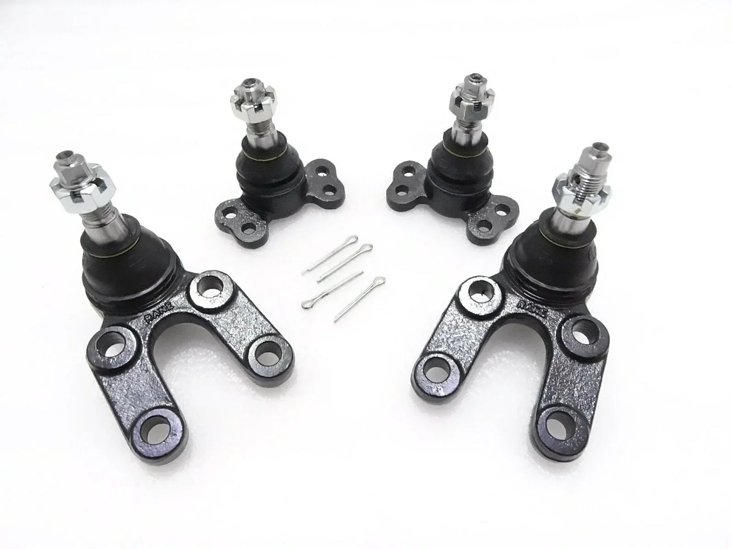 Suspension ball joint kit set with black rubber boots, metal arms, studs, and pins