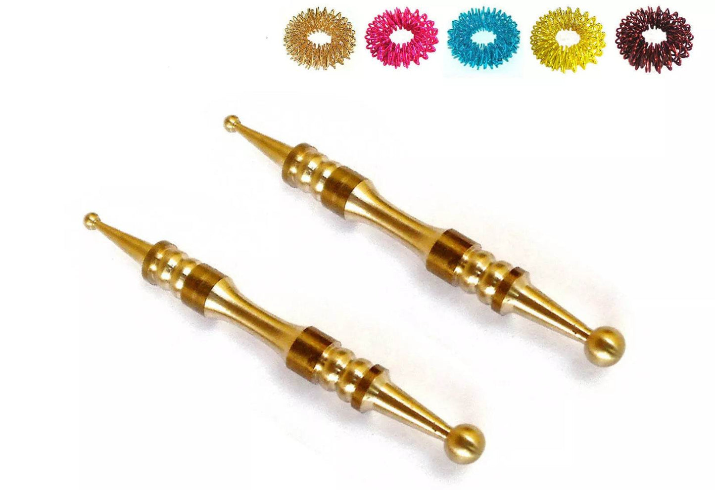 2pcs Sujok Acupressure Compact Brass Metal Diagnostic Jimmys 5pcs Rings - StellerGear