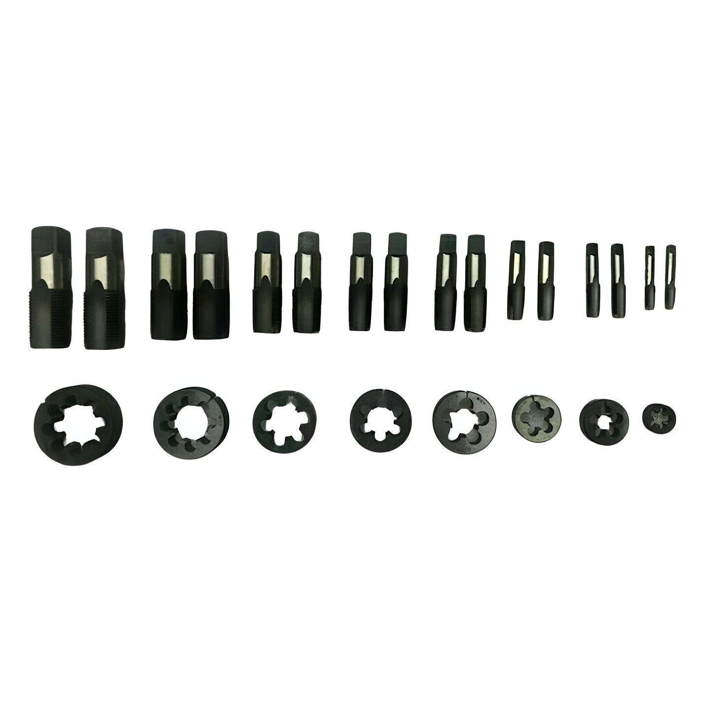 British Standard Pipe Tap & Die Set featuring various taps and dies for precise threading applications