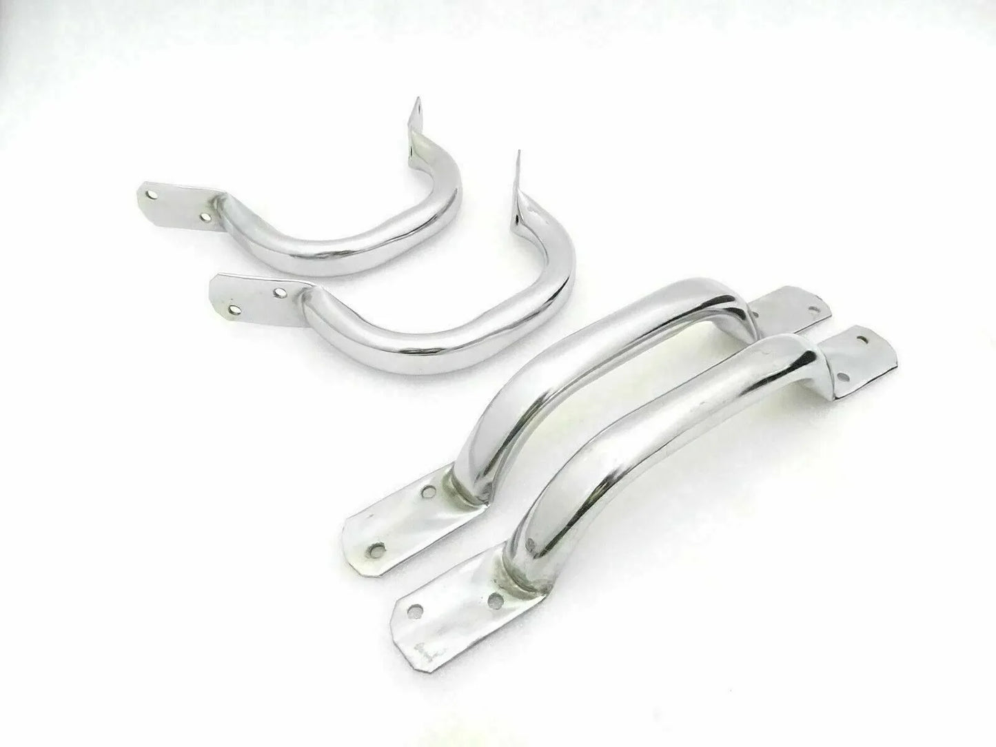 Chrome body lift handle set with two curved handles and mounting brackets
