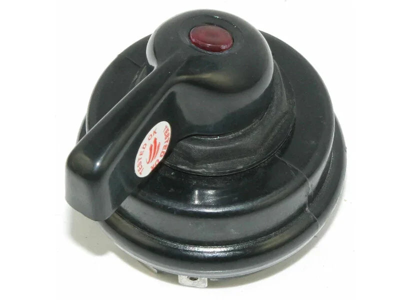 Black turn signal flasher switch with red indicator light, used for tractor turn signal bulb activation