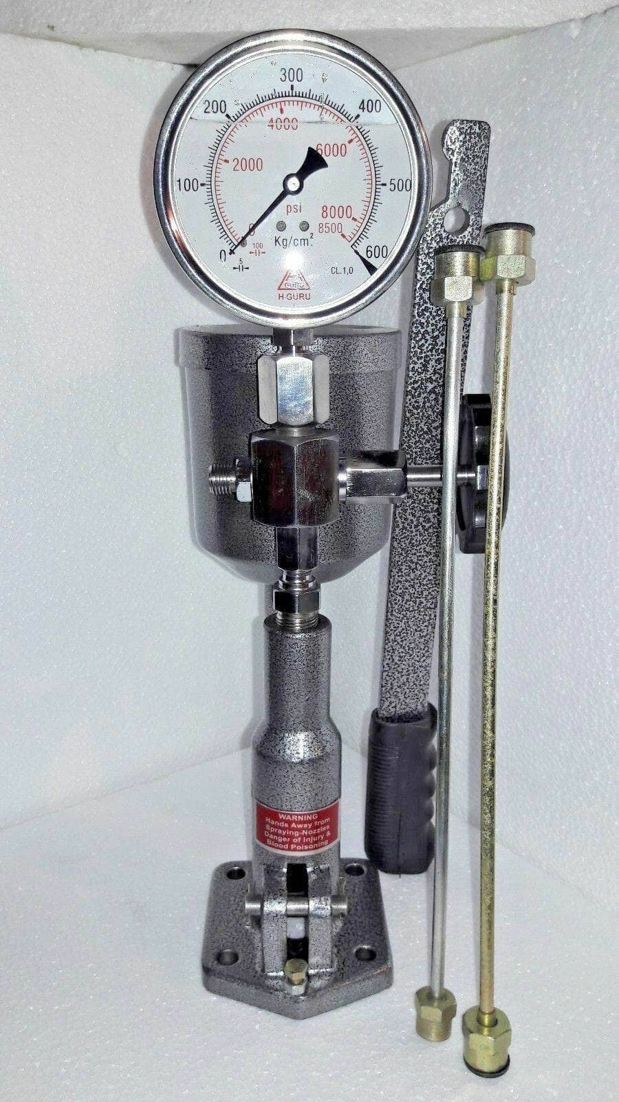 Diesel injector nozzle tester with pressure gauge and adjustable lever for precise testing