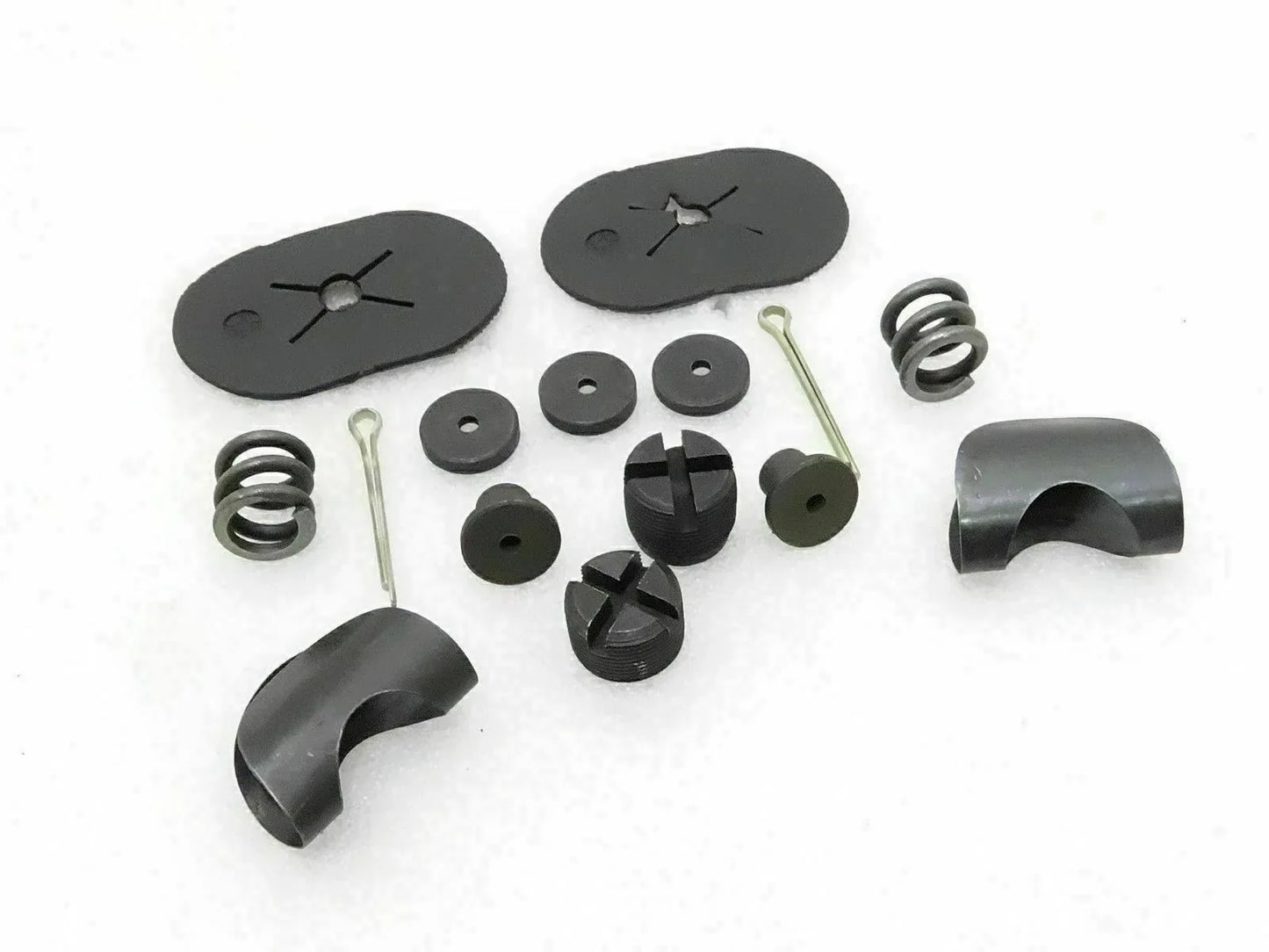 Steering drag link repair kit parts: springs, bushings, brackets, pins, and clamp