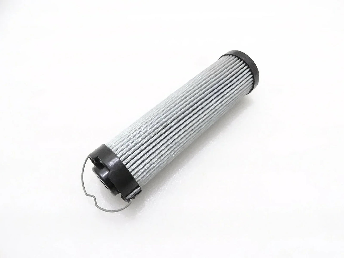 Cylindrical hydraulic filter element with pleated media and end caps