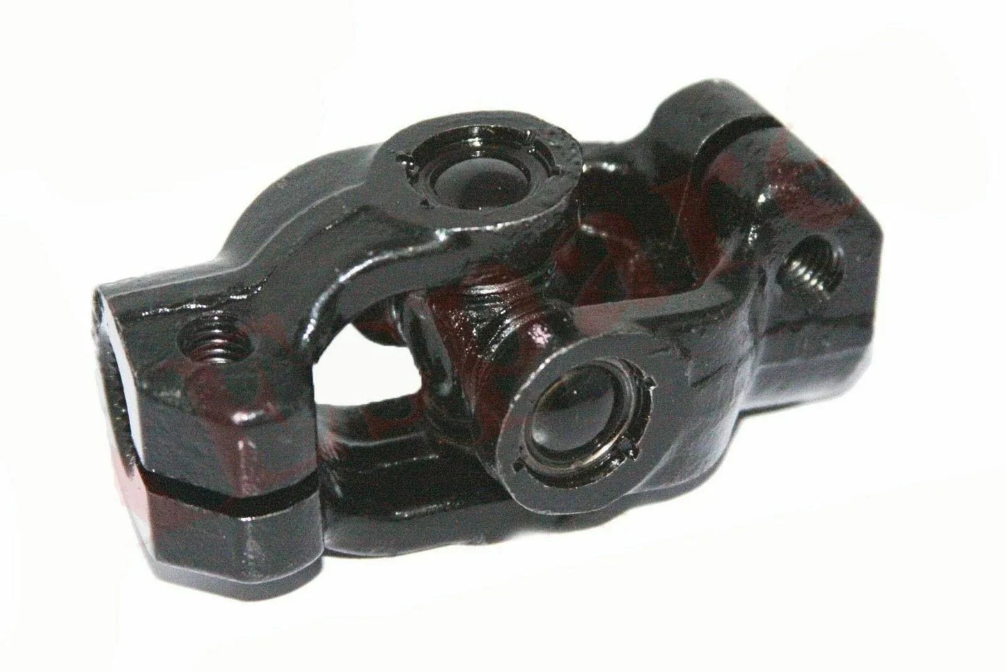 Steering column joint set with dark metal U-shaped yoke and mounting bolts