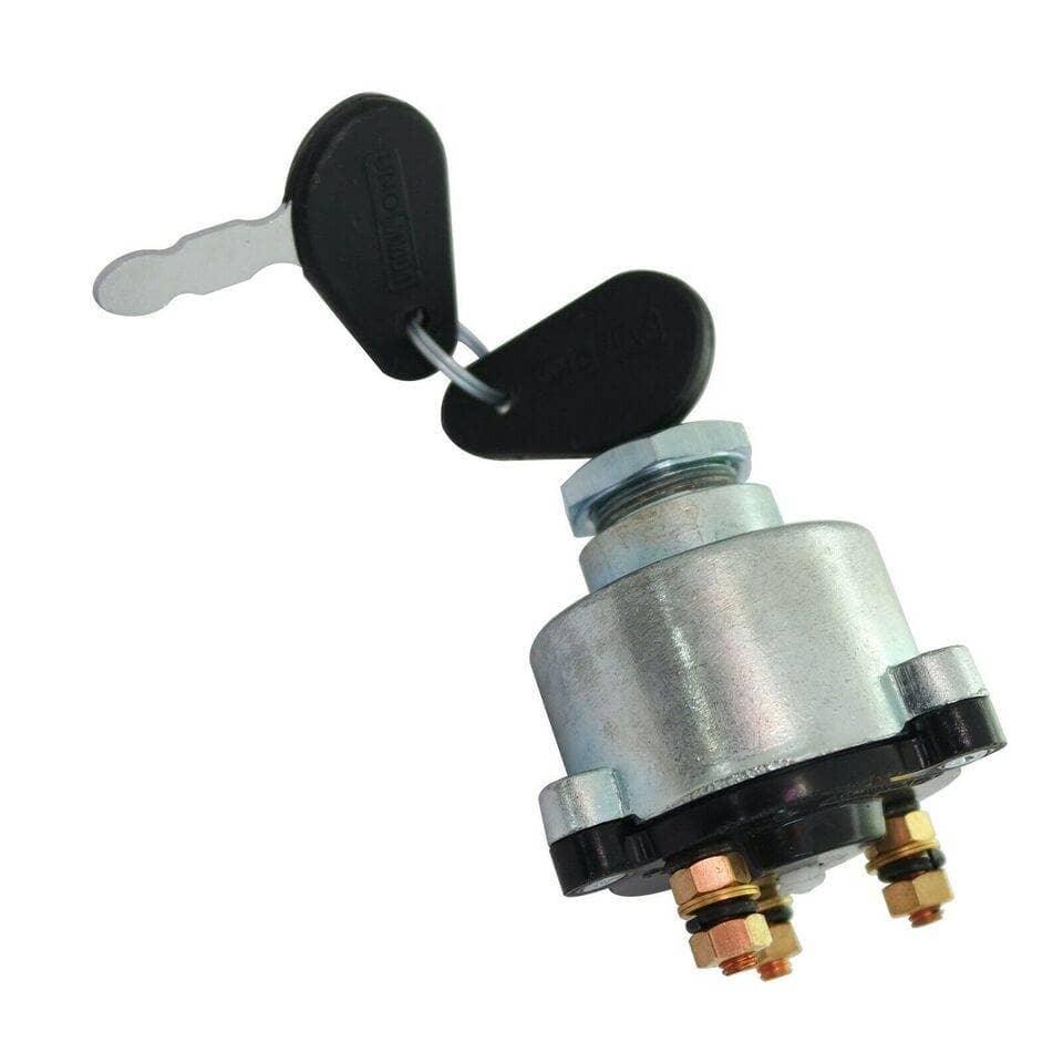 Ford tractor ignition switch assembly, metal, 2 terminals, essential for starting Ford tractors.