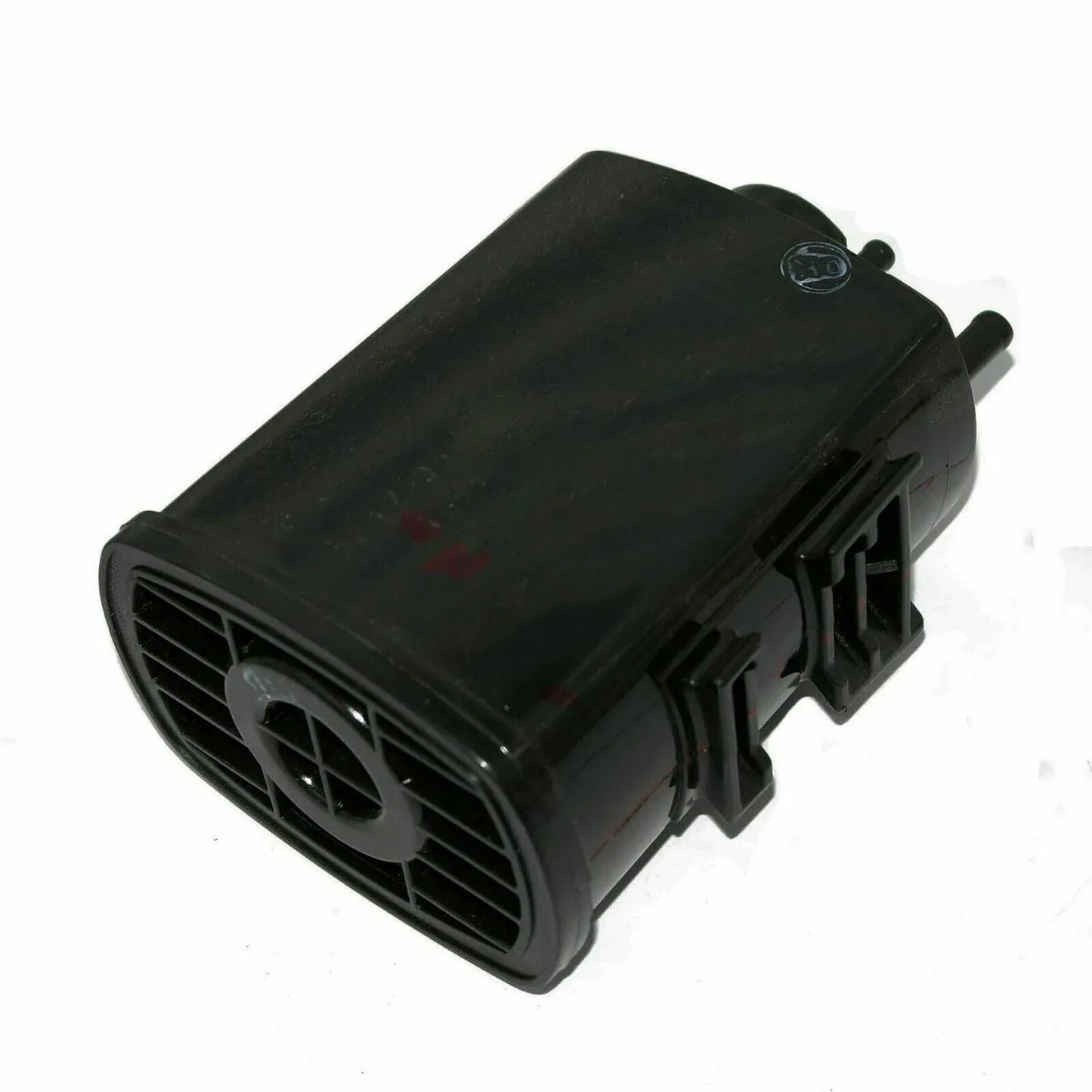 Charcoal fuel vapor canister with vented housing and outlet connector