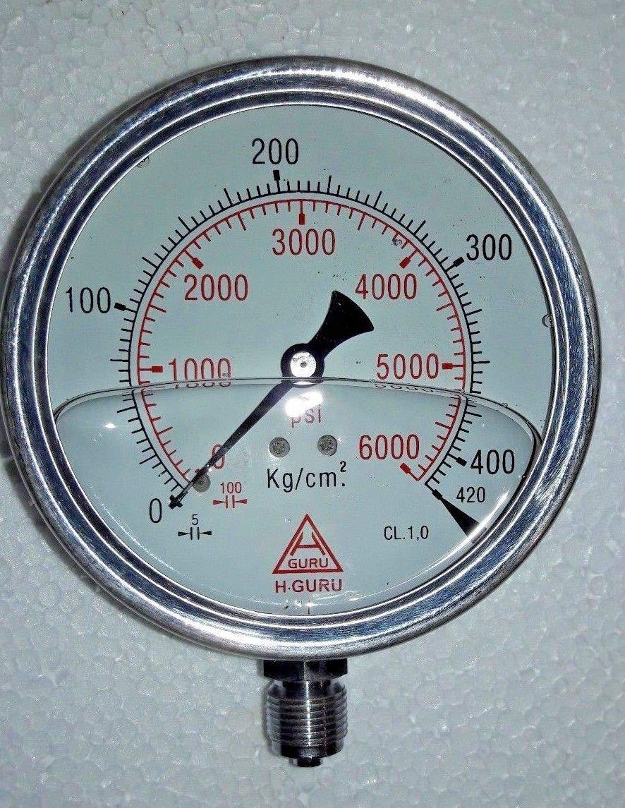 Pressure Gauge 4" Dial 0-6000 PSI Hydraulic Stainless Steel 3/8" Free Ship - StellerGear