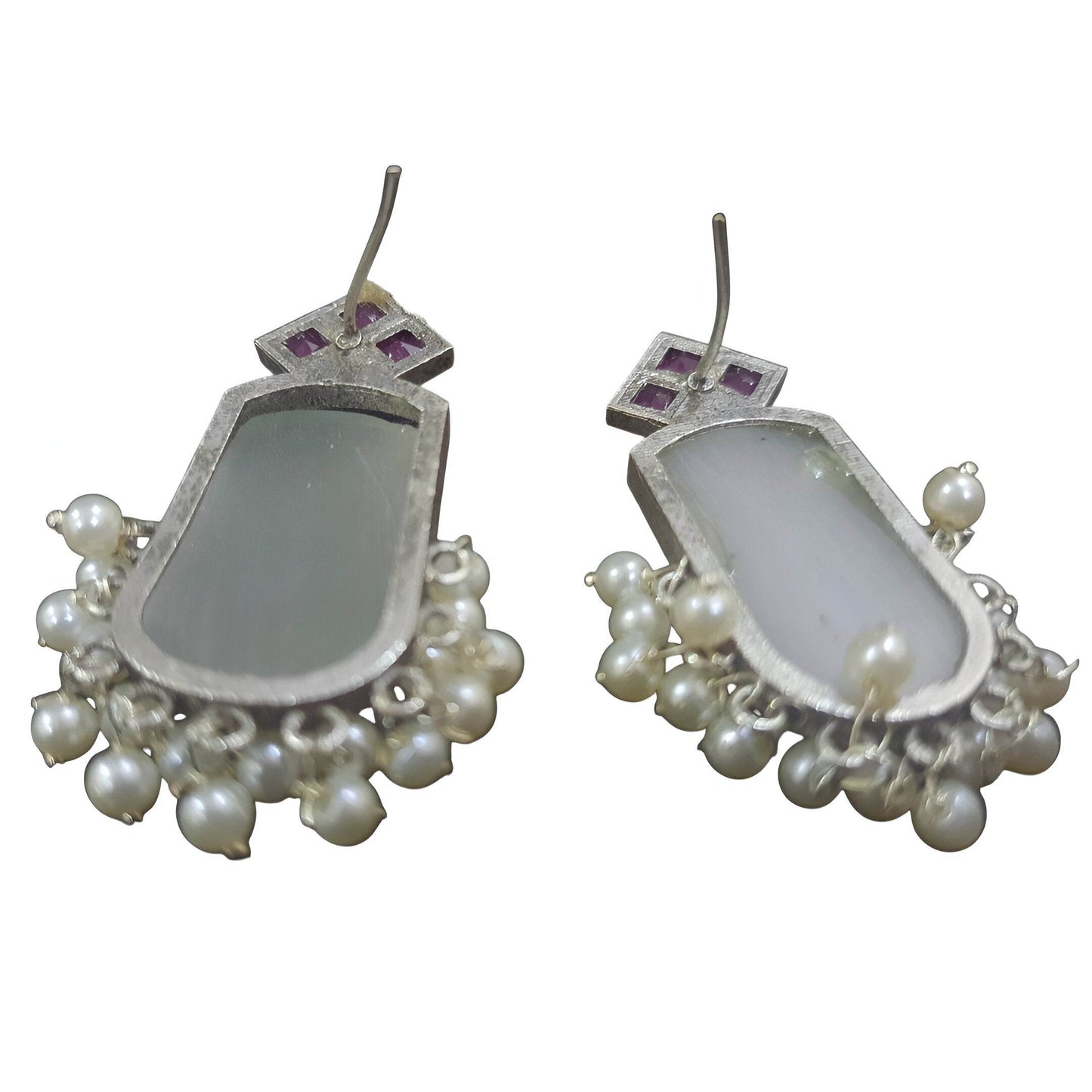 Handcrafted brass drop earrings featuring elegant design with pearls and gemstone accents