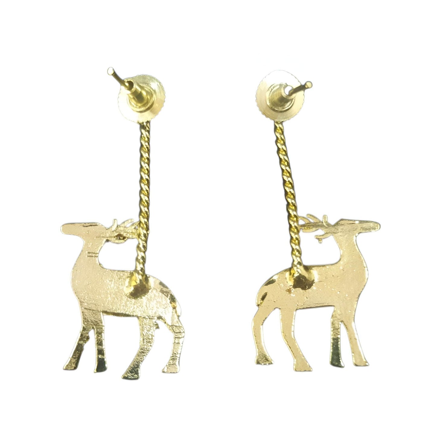 Handcrafted brass earrings featuring unique deer designs with hanging chains for a stylish look