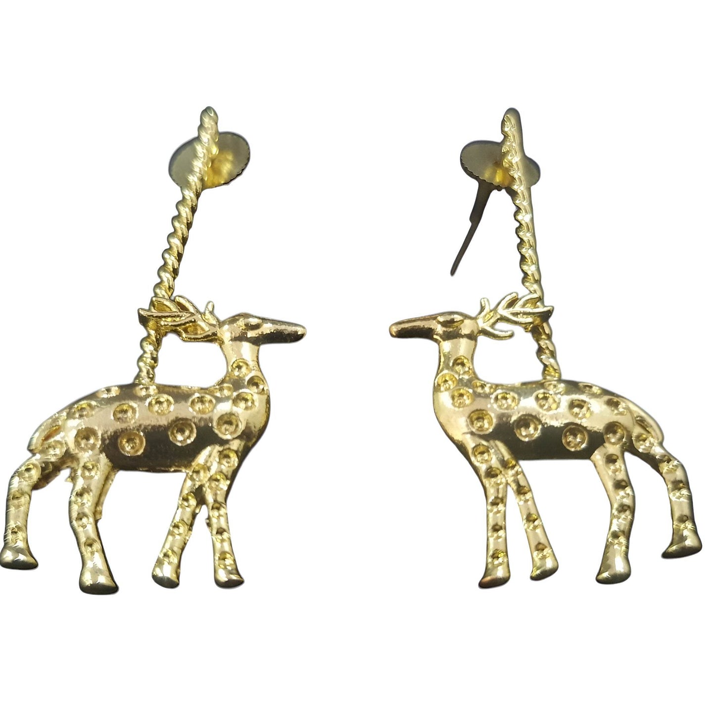 Handcrafted brass earrings featuring a unique deer design with detailed etching