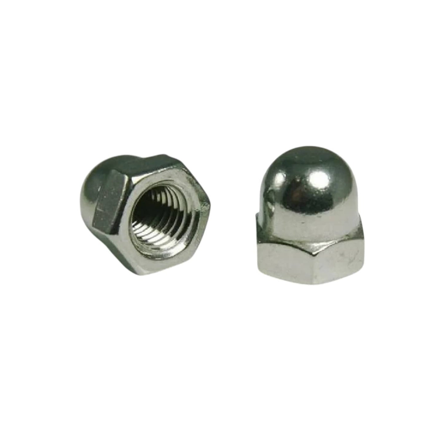 Chromed M8 Domed Nuts, steel, 8mm size, perfect for securing vehicle parts and accessories