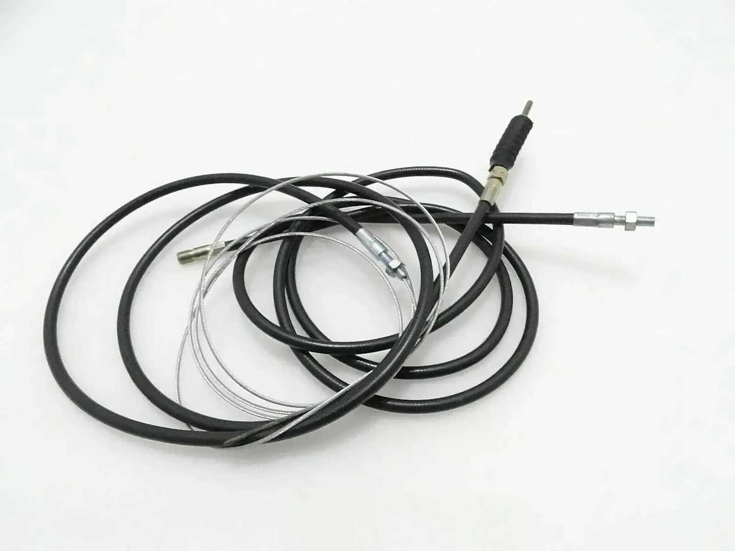 Throttle cable assembly with black sheathed line and metal connector ends