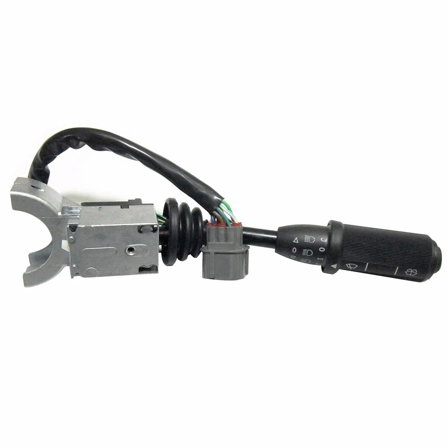 Vehicle combination switch with black handle, forward/reverse selector and wiring harness