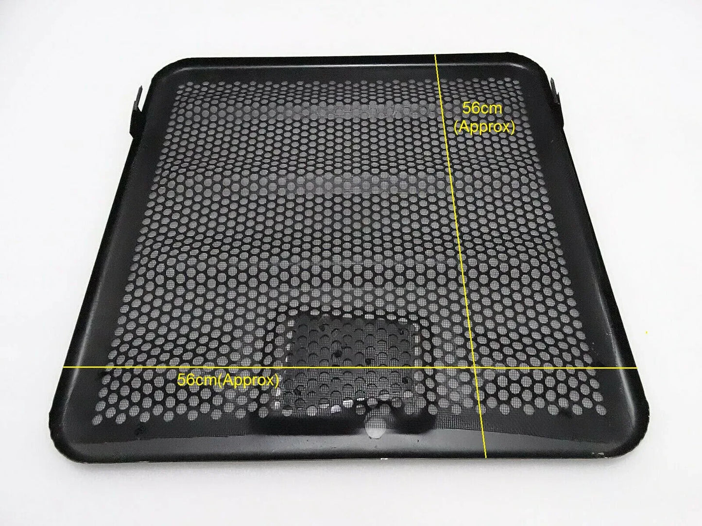 Square black front grill insert with perforated mesh and side frame