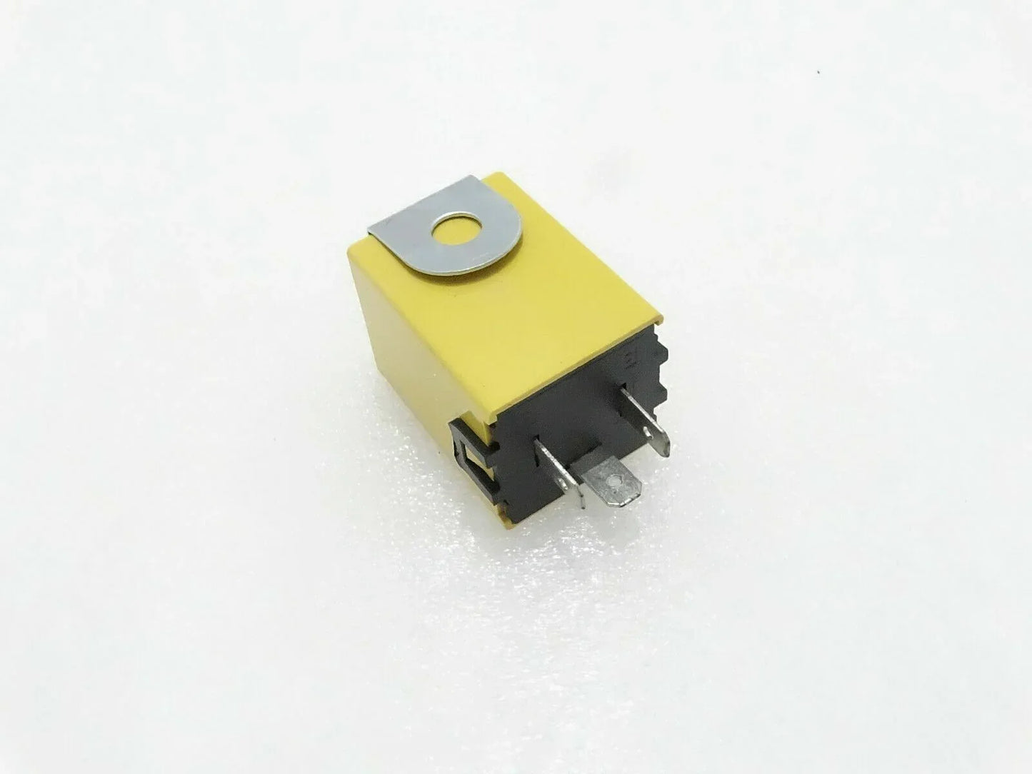 Yellow hazard relay with mounting hole and connector pins