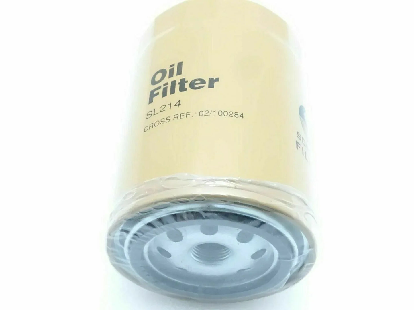 Hydraulic oil filter, light beige canister with metal base and center hole