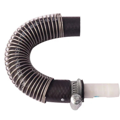 Hydraulic oil cooler hose with spring coil and black end fitting