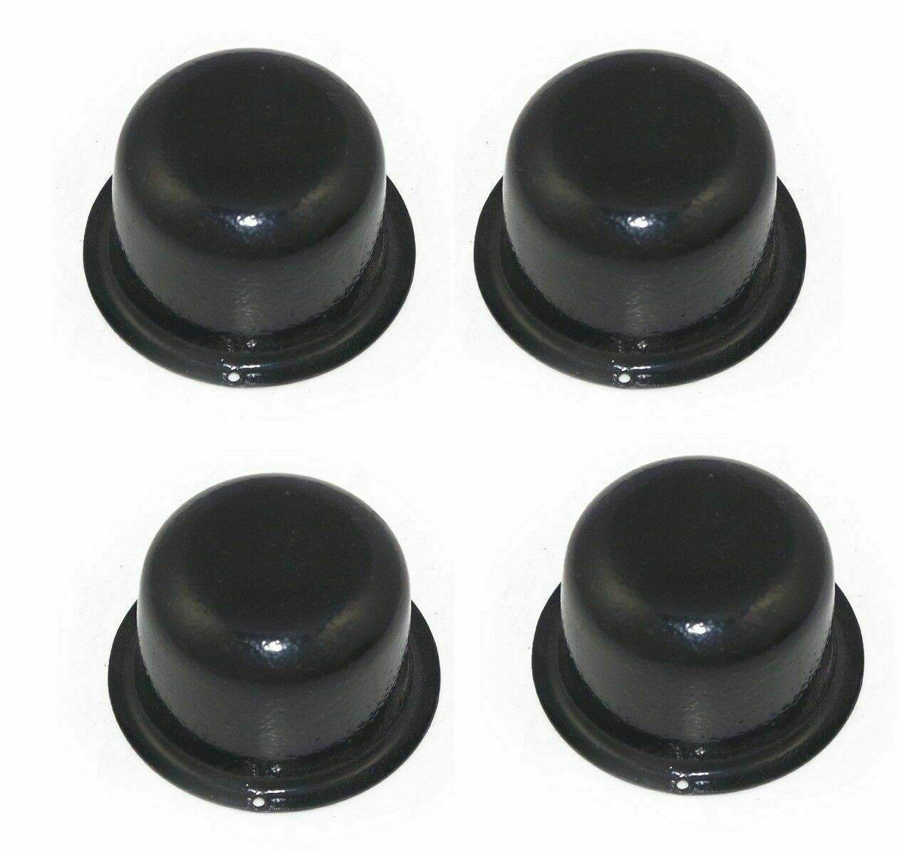 Set of four black Jeep wheel bearing caps for aftermarket replacement and enhanced durability
