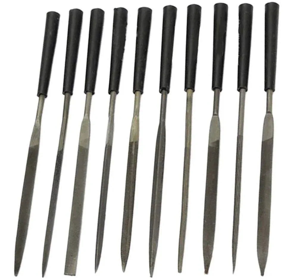 Set of 10 metal files with rubber handles, ideal jewelry-making tools for precision crafting