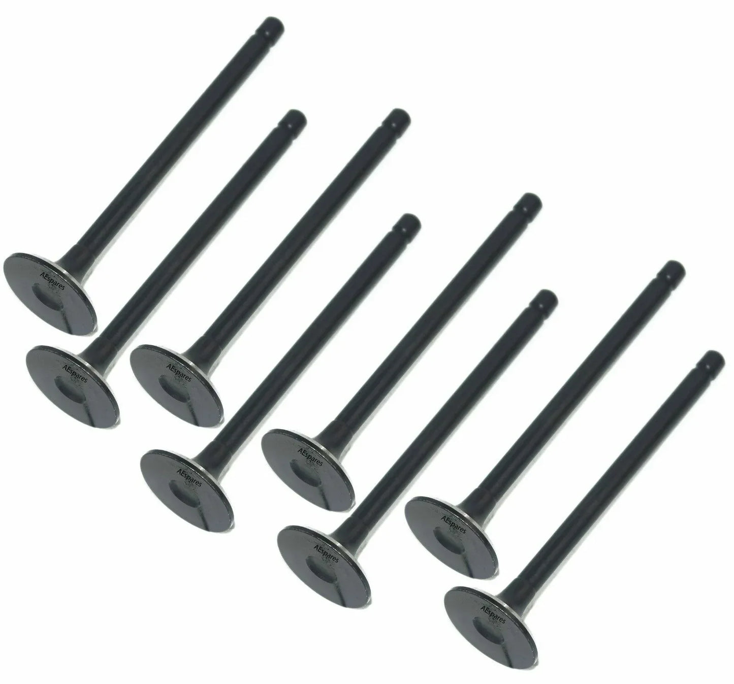 Exhaust engine valves, set of 8 black metal valve stems with round heads