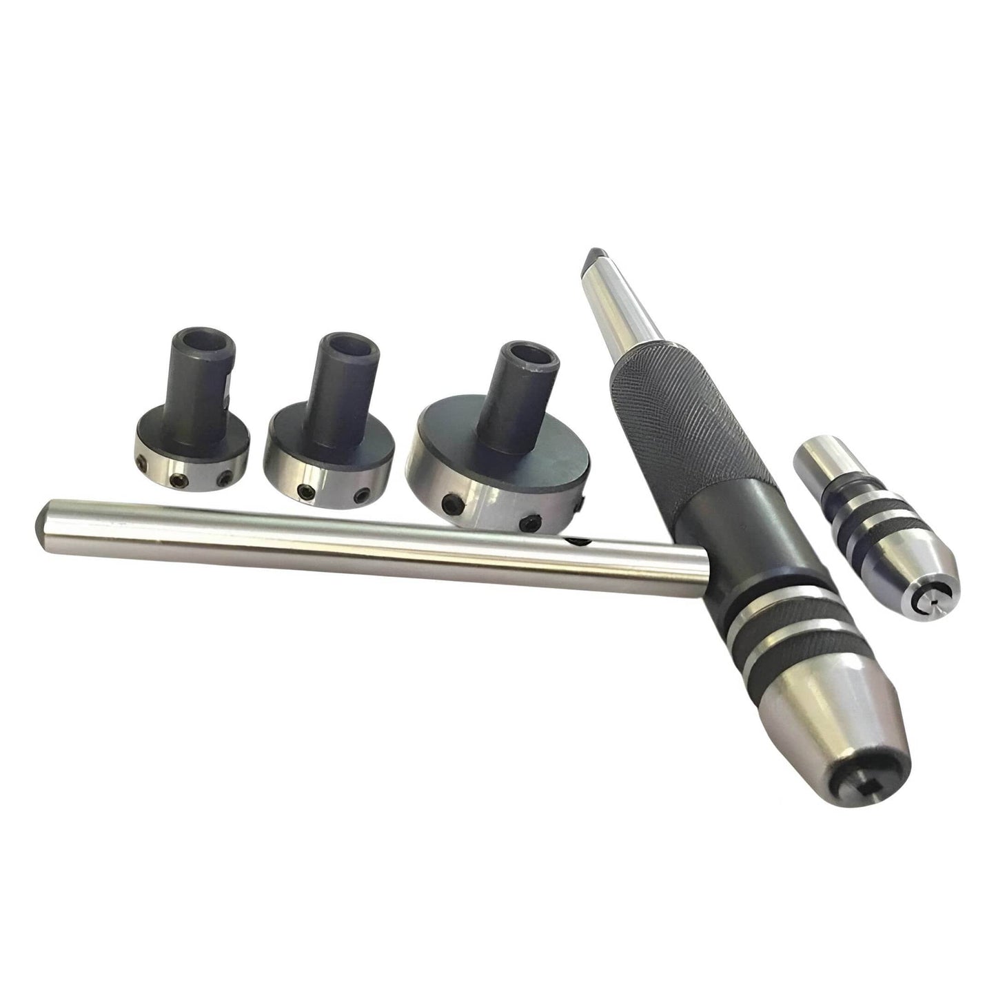 Lathe tailstock threading kit with multiple die holders and taps for precise threading