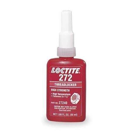 Loctite 272 threadlocker in a red bottle designed for high strength and high temperature applications