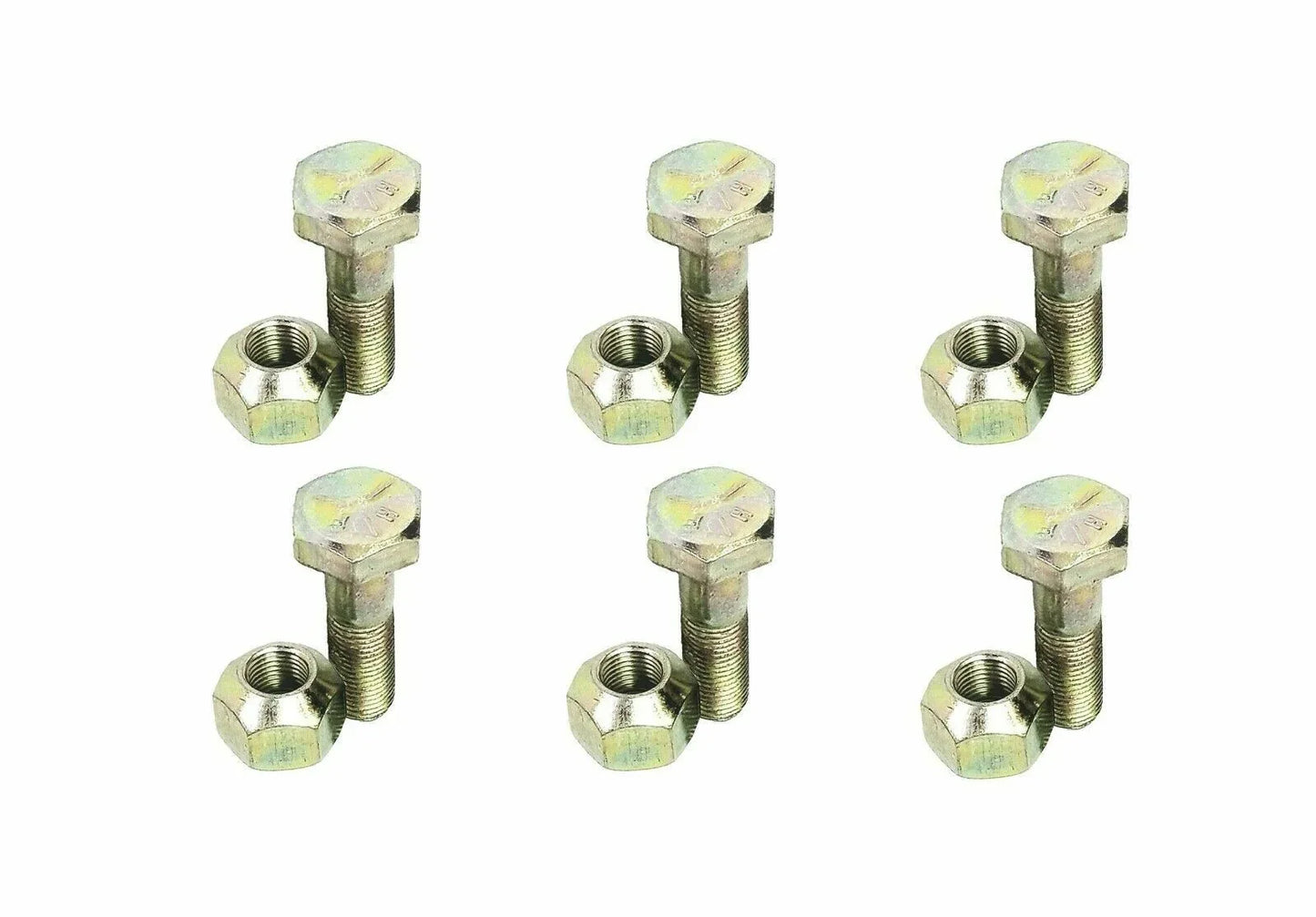 Tractor hub bolt and nut set of six: hex bolts with matching hex nuts
