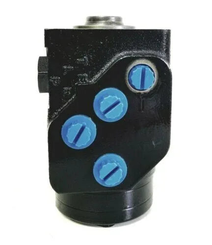 Hydrostatic steering unit with black housing and blue ports