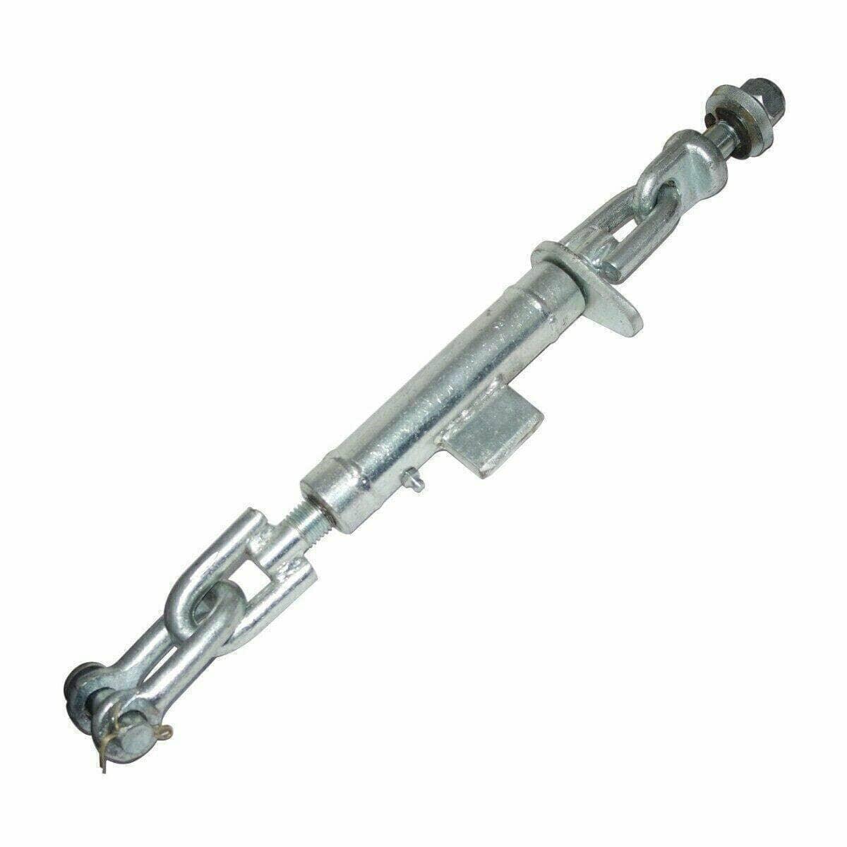 Massey Ferguson lift arm stabilizer assembly, metal, essential for stabilizing tractor lift arms.