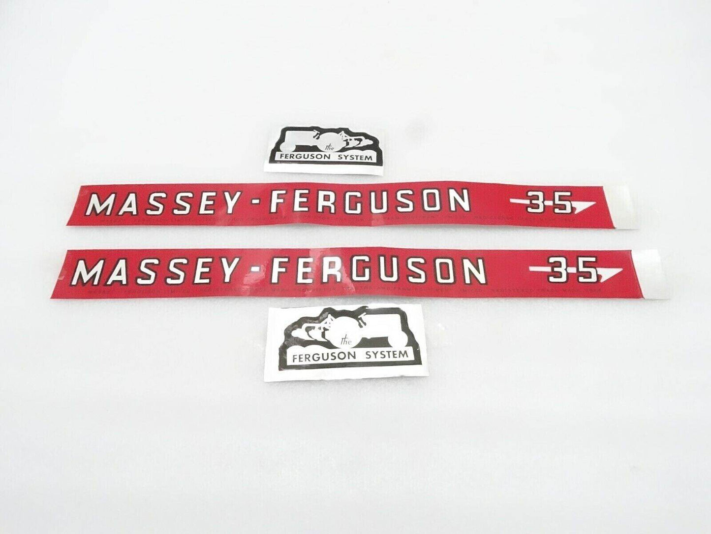 Massey Ferguson MF35 decal set with bold red and white designs for tractor restoration