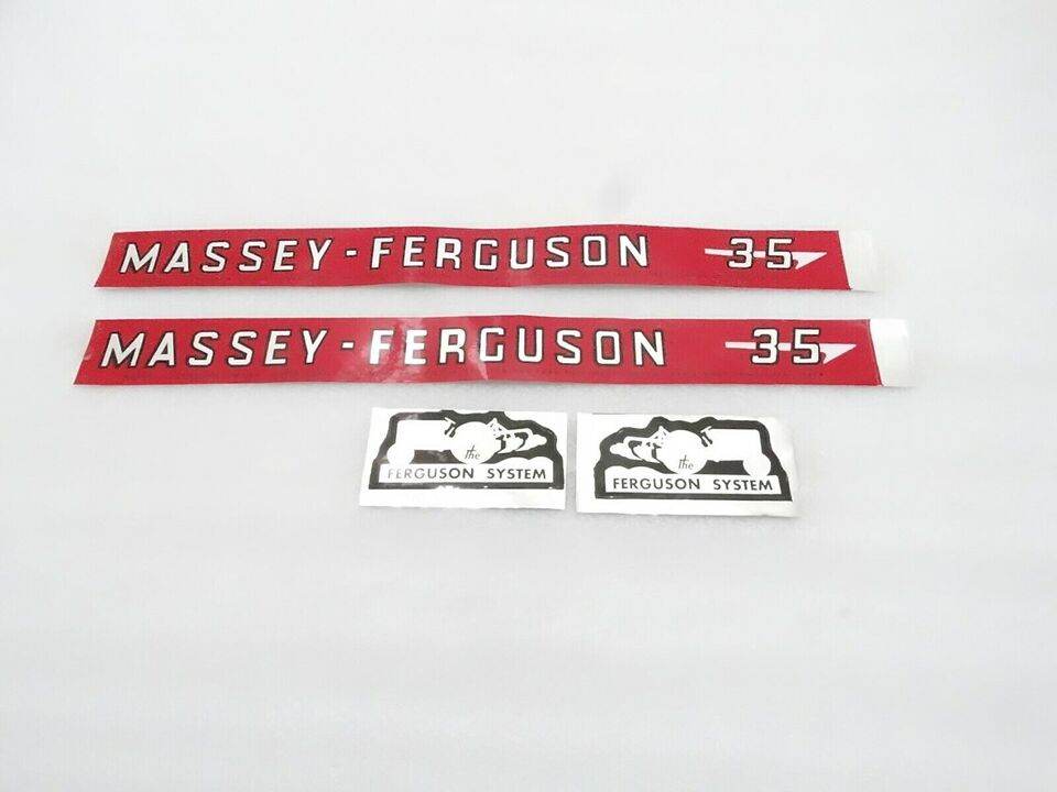 Massey Ferguson MF35 decal set featuring red and black designs for tractor restoration