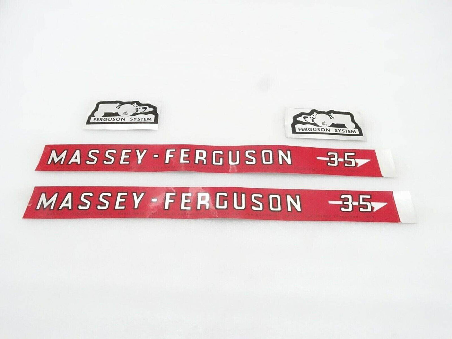 Massey Ferguson MF35 decal set featuring bold red and black stickers for tractor customization