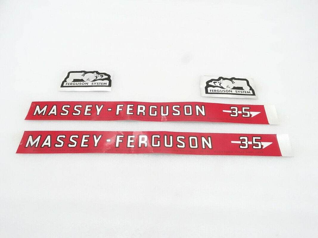 MF35 tractor sticker set featuring red and black Massey Ferguson decals for tractor restoration