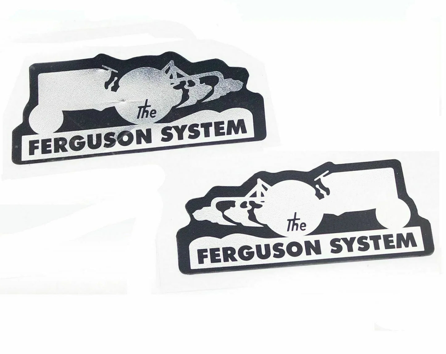 The Ferguson System sticker featuring a silhouette of a tractor, ideal for Massey Ferguson model enthusiasts