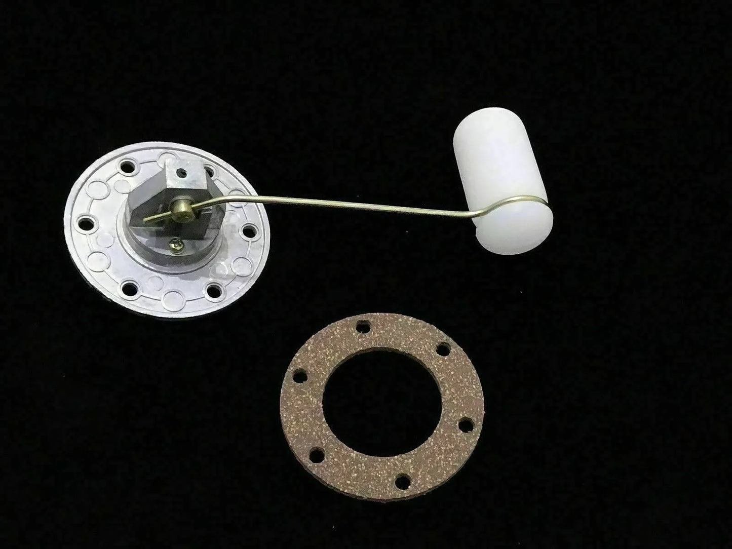 Fuel tank sensor sending unit with white float and round gasket
