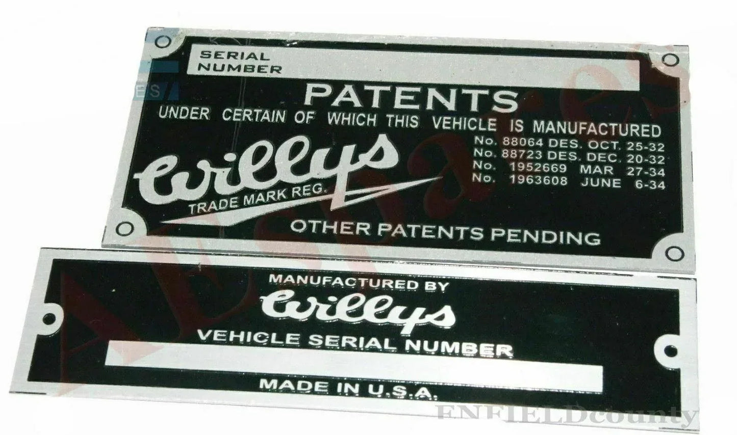 Brass vehicle serial number and patents plate with bordered text and mounting holes