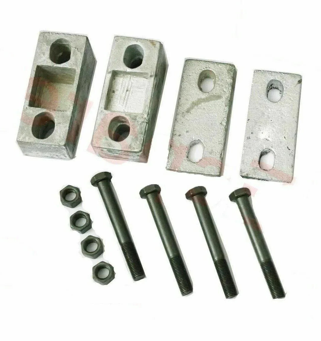 Metal engine rear support cross member wedge brackets with bolts and nuts