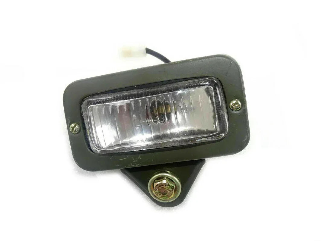 Rectangular parking light with clear lens, black housing, and metal mounting bracket.