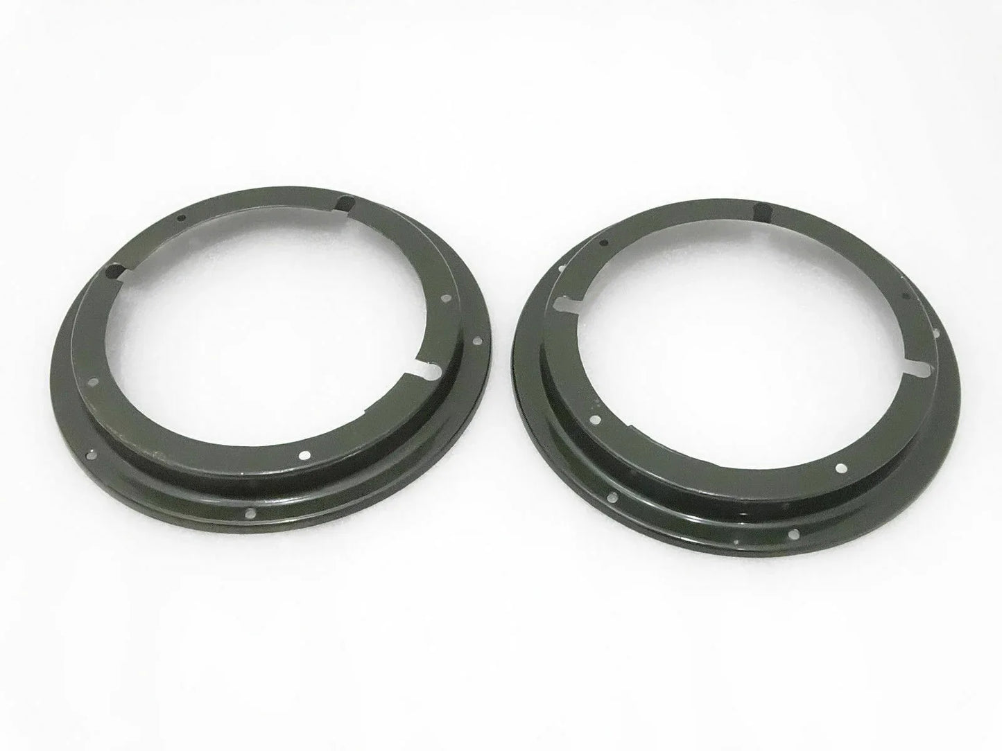 Headlight retaining inner bezel set, two dark metal rings with mounting holes