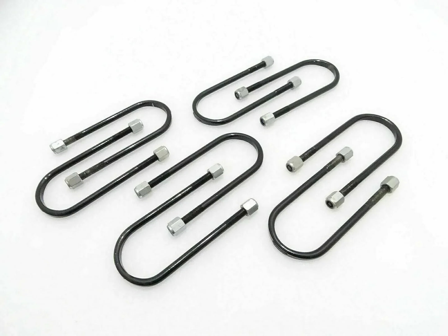 Suspension leaf spring U-bolt clip set of 8, black U-clips with silver bolts